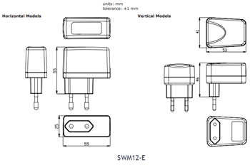 Mechanical Drawing - CUI Inc SWM12 AC-DC Medical Power Adapters